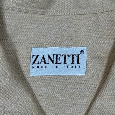 Zanetti Linen Shirt Mens Large Gold Camp Short Sleeve Floral Jacquard Italy - Thumbnail 5