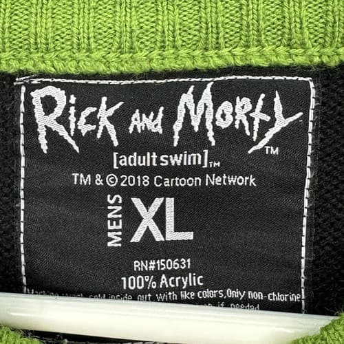 Rick & Morty Ugly Christmas Sweater Mens XL Red Green Argyle Crewneck Adult Swim - Thumbnail 6