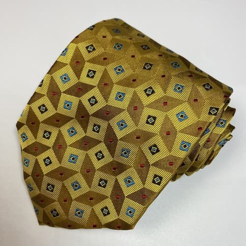Carrot & Gibbs Mens 100% Silk Neck TieGeometric Gold Diamonds Handmade EUC - Thumbnail 7