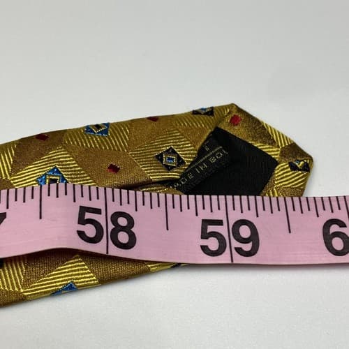 Carrot & Gibbs Mens 100% Silk Neck TieGeometric Gold Diamonds Handmade EUC - Thumbnail 10