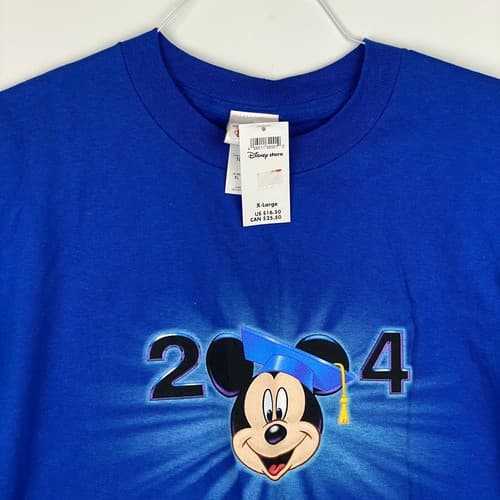 NEW Disney World Grad 2004 T-shirt XL Mickey Mouse Blue Short Sleeve VINTAGE - Thumbnail 4