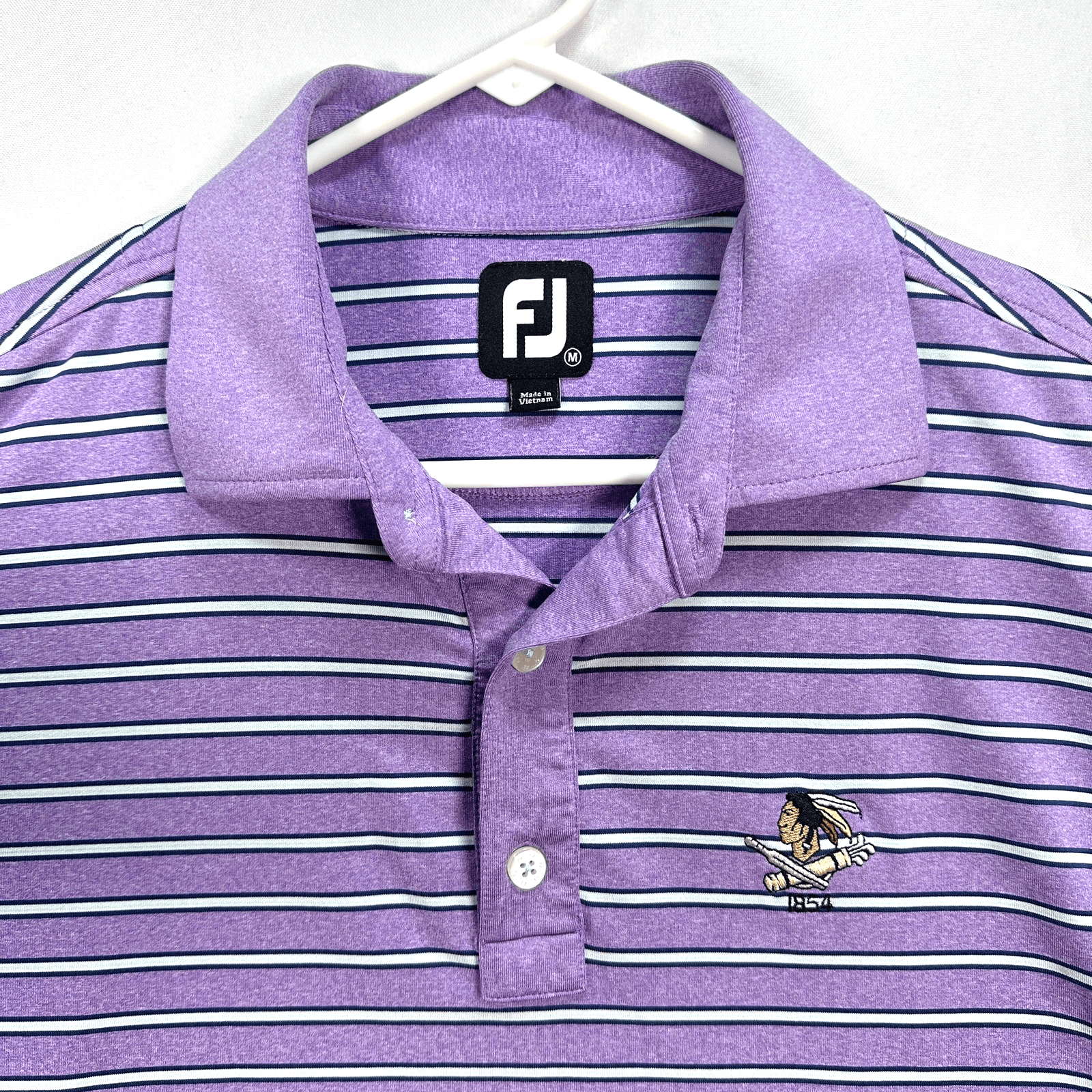 Footjoy Golf Polo Shirt Mens Medium Purple Striped Philadelphia Cricket Club FJ - Image 1
