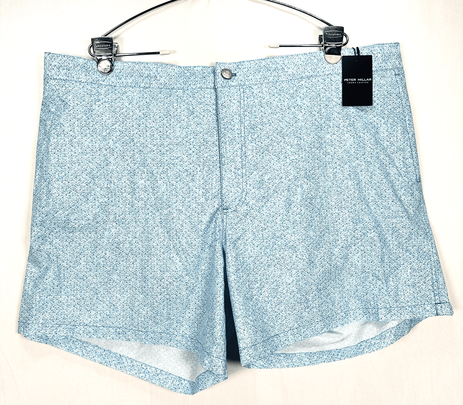 NEW Peter Millar Shorts 2XL Swim Trunks Crown Crafted Blue Geometric Miura Wave - Image 1