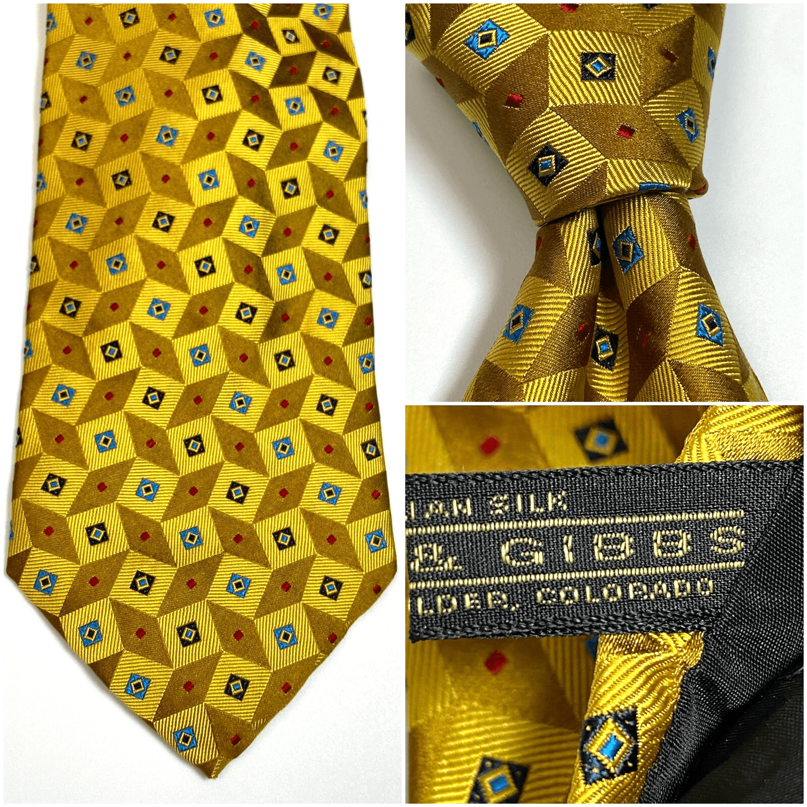 Carrot & Gibbs Mens 100% Silk Neck TieGeometric Gold Diamonds Handmade EUC - Image 1