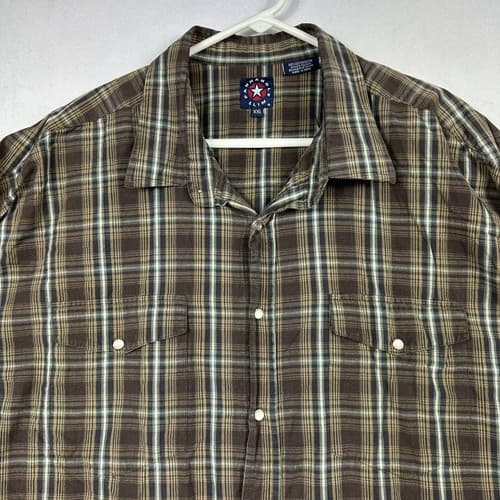 Panhandle Slim Mens 2XL Pearl Snap Shirt Brown Plaid Casual Long Sleeve - Thumbnail 2