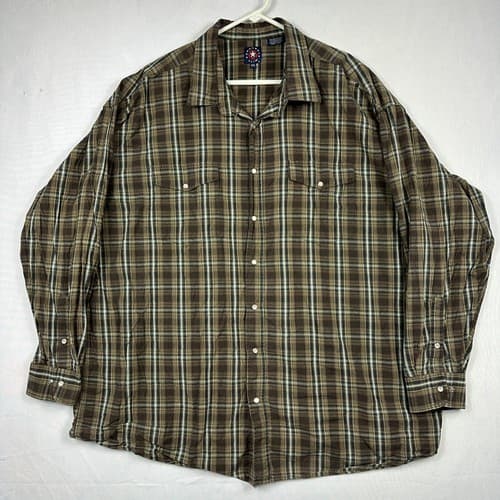 Panhandle Slim Mens 2XL Pearl Snap Shirt Brown Plaid Casual Long Sleeve - Image 1