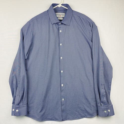 Mizzen + Main Mens 2XL Shirt Spinnaker Trim Fit Blue Gingham Check Long Sleeve - Thumbnail 2