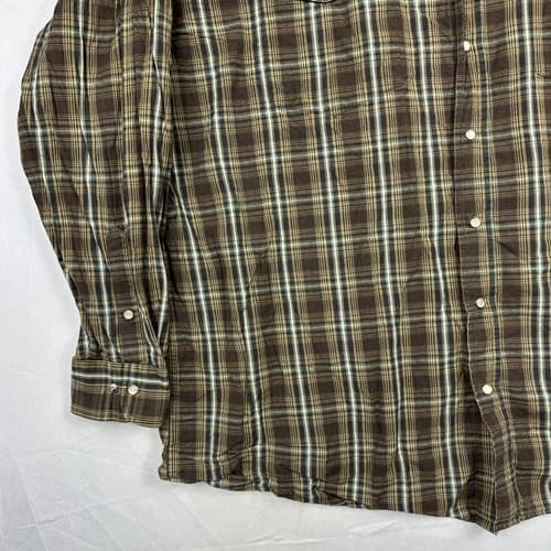 Panhandle Slim Mens 2XL Pearl Snap Shirt Brown Plaid Casual Long Sleeve - Thumbnail 5