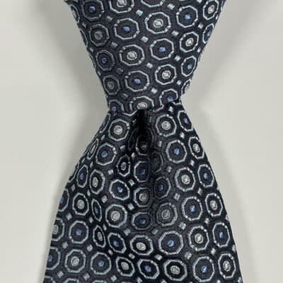 NEW Brooks Brothers 346 Tie Mens 100% Silk Necktie Navy Blue Geometric Made USA - Thumbnail 2