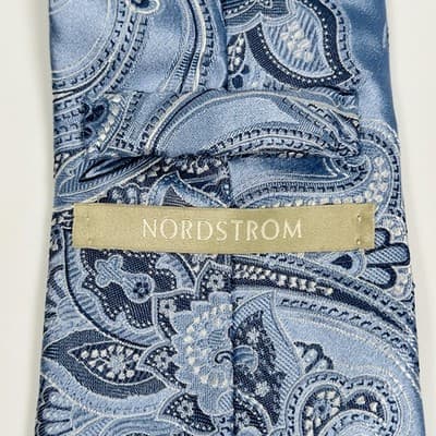 Nordstrom Tie Mens 100% Silk Blue Metallic Paisley USA Formal Necktie Classic - Thumbnail 4