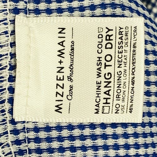 Mizzen + Main Mens 2XL Shirt Spinnaker Trim Fit Blue Gingham Check Long Sleeve - Thumbnail 10