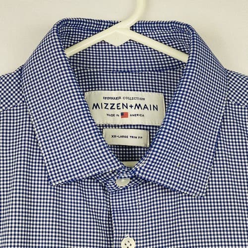 Mizzen + Main Mens 2XL Shirt Spinnaker Trim Fit Blue Gingham Check Long Sleeve - Thumbnail 8