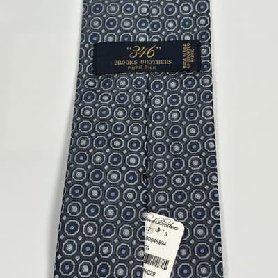 NEW Brooks Brothers 346 Tie Mens 100% Silk Necktie Navy Blue Geometric Made USA - Thumbnail 5