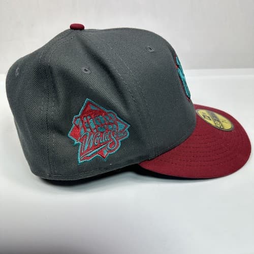 New York Yankees New Era 1999 WS Patch 59FIFTY Gray Hat Size 7 7/8 Turquoise Red - Thumbnail 2