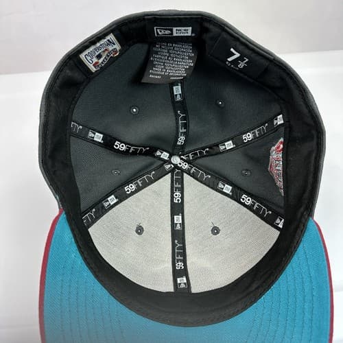 New York Yankees New Era 1999 WS Patch 59FIFTY Gray Hat Size 7 7/8 Turquoise Red - Thumbnail 9