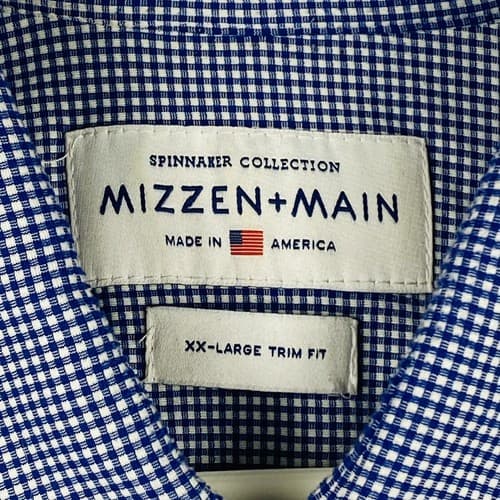 Mizzen + Main Mens 2XL Shirt Spinnaker Trim Fit Blue Gingham Check Long Sleeve - Thumbnail 9