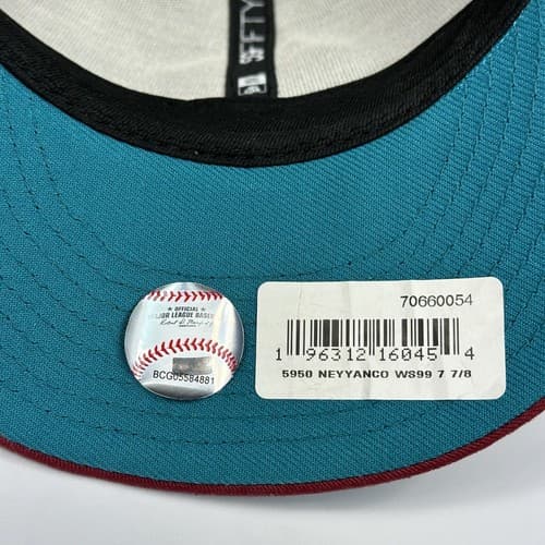 New York Yankees New Era 1999 WS Patch 59FIFTY Gray Hat Size 7 7/8 Turquoise Red - Thumbnail 7