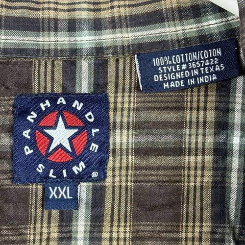 Panhandle Slim Mens 2XL Pearl Snap Shirt Brown Plaid Casual Long Sleeve - Thumbnail 7