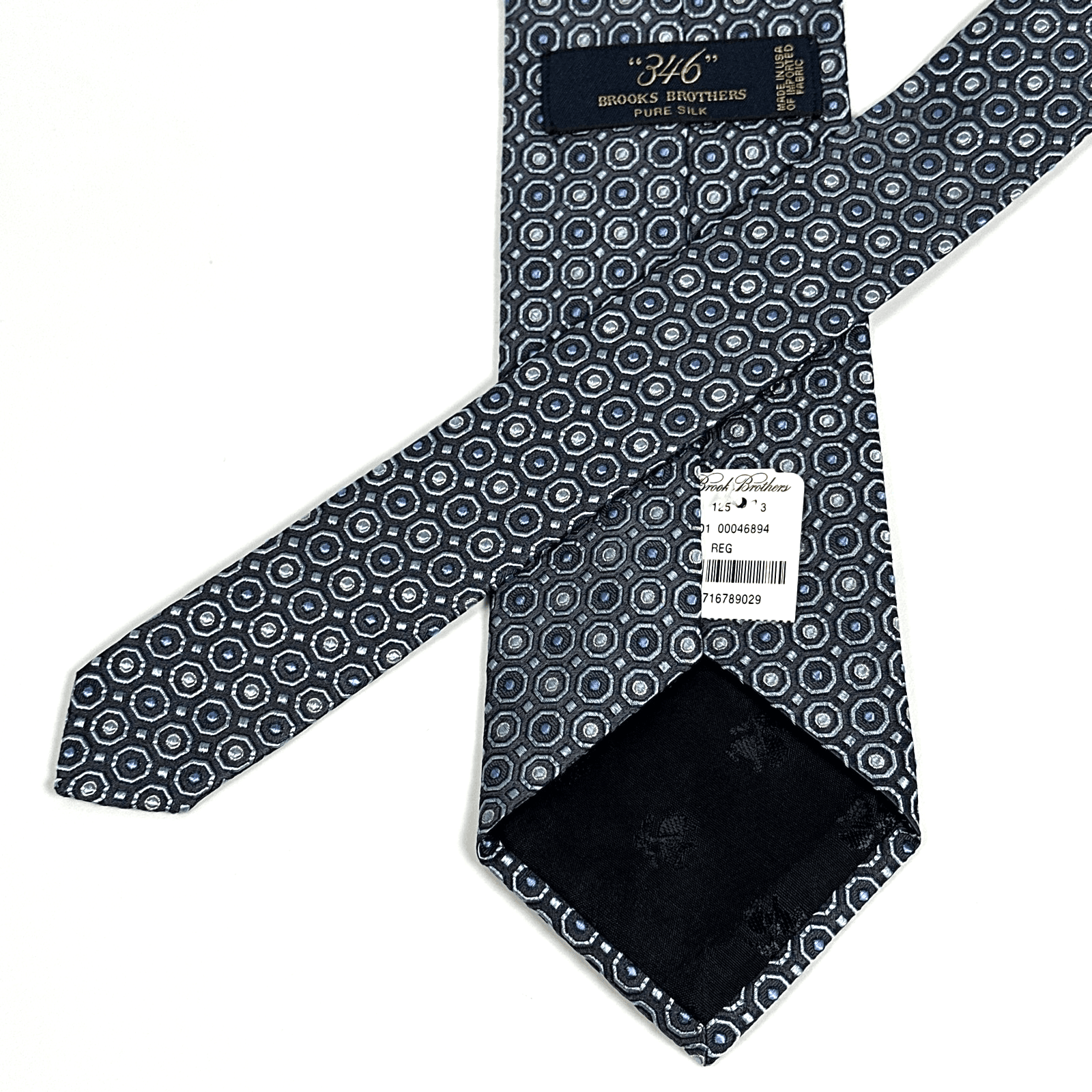 NEW Brooks Brothers 346 Tie Mens 100% Silk Necktie Navy Blue Geometric Made USA - Image 1