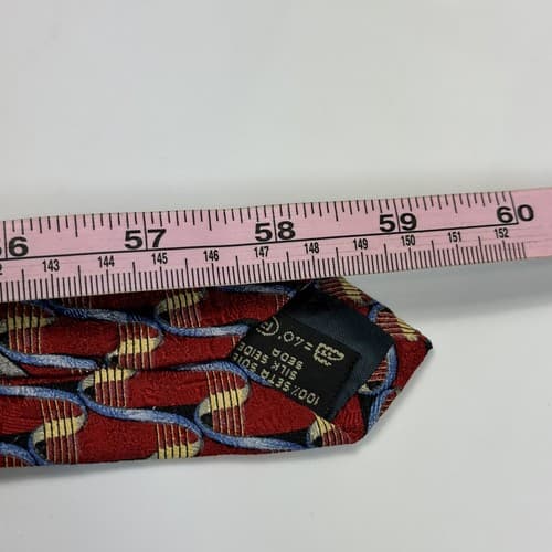 ERMENEGILDO ZEGNA Mens 100% Silk Necktie Red Gold Geometric Tie ITALY 59 x 3.75 - Thumbnail 9