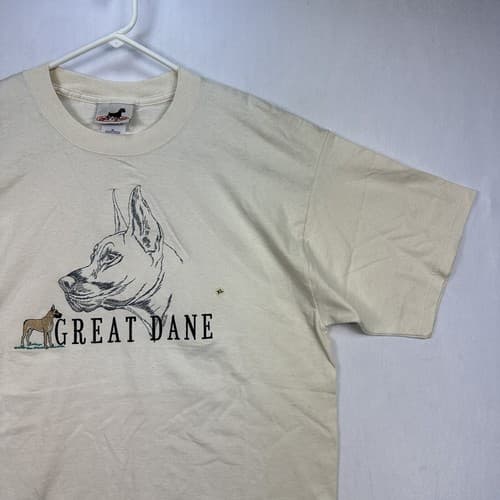 Vintage Gr8 Dogs T-Shirt XL Great Dane Embroidered Crew Ivory Short Sleeve NEW - Thumbnail 5
