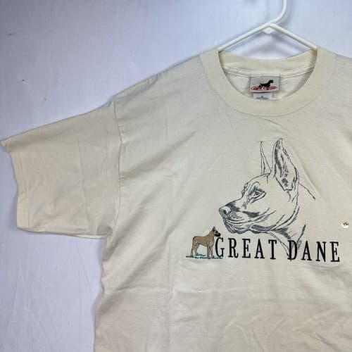 Vintage Gr8 Dogs T-Shirt XL Great Dane Embroidered Crew Ivory Short Sleeve NEW - Thumbnail 6