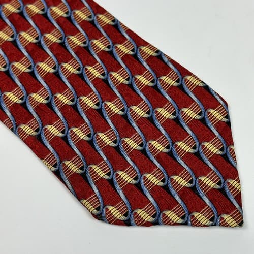 ERMENEGILDO ZEGNA Mens 100% Silk Necktie Red Gold Geometric Tie ITALY 59 x 3.75 - Thumbnail 3