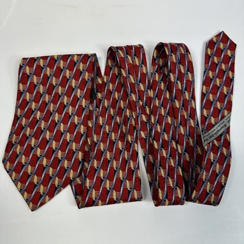ERMENEGILDO ZEGNA Mens 100% Silk Necktie Red Gold Geometric Tie ITALY 59 x 3.75 - Thumbnail 4