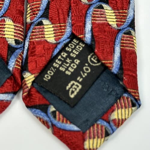 ERMENEGILDO ZEGNA Mens 100% Silk Necktie Red Gold Geometric Tie ITALY 59 x 3.75 - Thumbnail 7