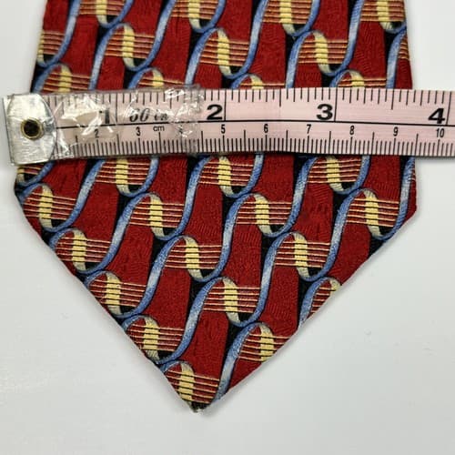 ERMENEGILDO ZEGNA Mens 100% Silk Necktie Red Gold Geometric Tie ITALY 59 x 3.75 - Thumbnail 8