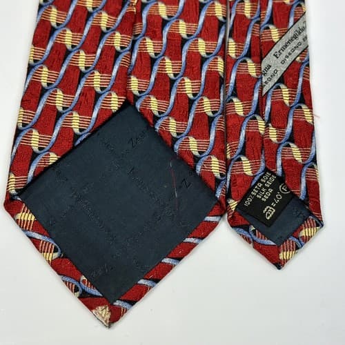 ERMENEGILDO ZEGNA Mens 100% Silk Necktie Red Gold Geometric Tie ITALY 59 x 3.75 - Thumbnail 6