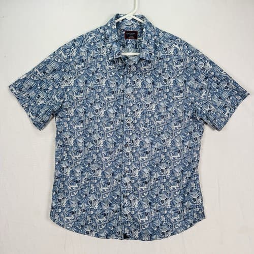 UNTUCKIT RAJPAL Short Sleeve Button Shirt Medium Blue Monkey Jungle Geometric - Thumbnail 2