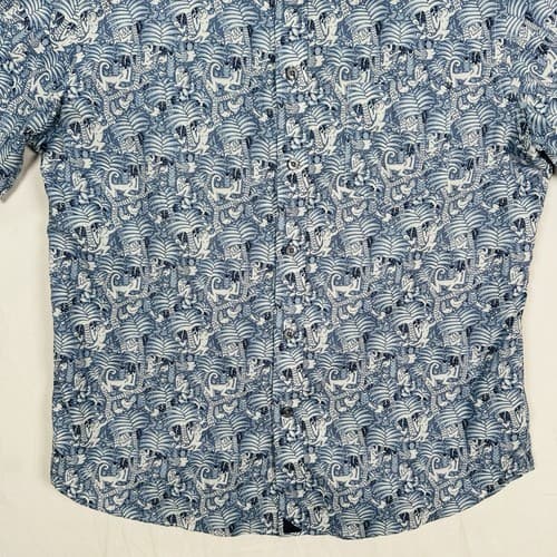 UNTUCKIT RAJPAL Short Sleeve Button Shirt Medium Blue Monkey Jungle Geometric - Thumbnail 4