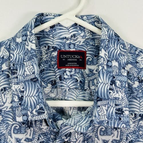 UNTUCKIT RAJPAL Short Sleeve Button Shirt Medium Blue Monkey Jungle Geometric - Thumbnail 5