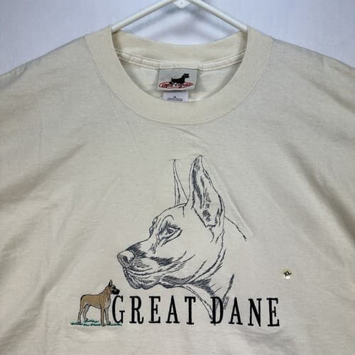 Vintage Gr8 Dogs T-Shirt XL Great Dane Embroidered Crew Ivory Short Sleeve NEW - Thumbnail 2
