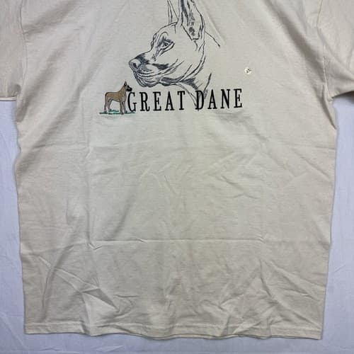 Vintage Gr8 Dogs T-Shirt XL Great Dane Embroidered Crew Ivory Short Sleeve NEW - Thumbnail 4