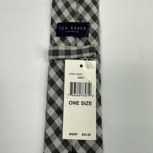 NEW TED BAKER Silk Blend Tie Mens Skinny Gray Gingham Plaid Necktie $95 - Thumbnail 3