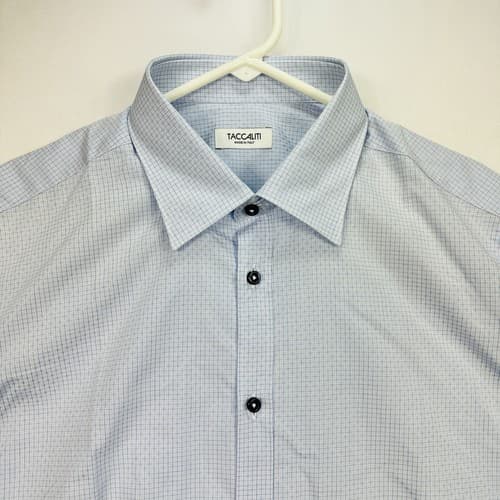NEW Taccaliti Dress Shirt Size US 16 41 Blue Check Long Sleeve Made Italy $225 - Thumbnail 2