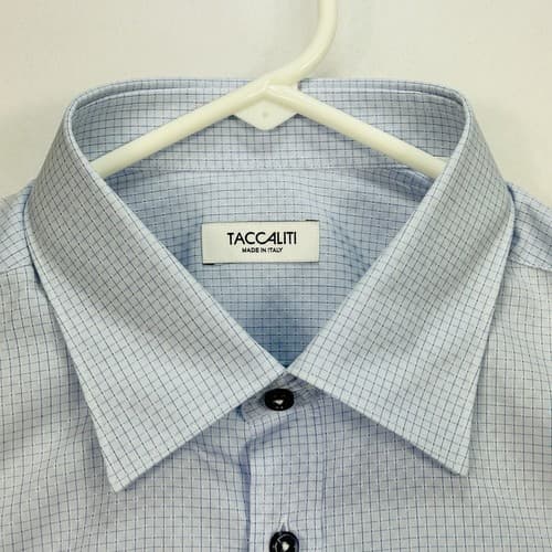 NEW Taccaliti Dress Shirt Size US 16 41 Blue Check Long Sleeve Made Italy $225 - Thumbnail 7