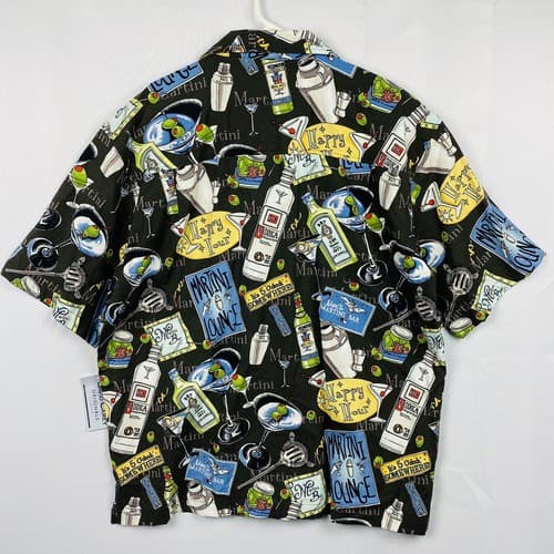 NEW David Carey Mens 2XL Martini All Over Print Shirt Button Black Camp Lounge - Thumbnail 3