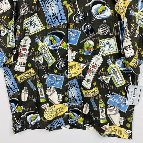 NEW David Carey Mens 2XL Martini All Over Print Shirt Button Black Camp Lounge - Thumbnail 4