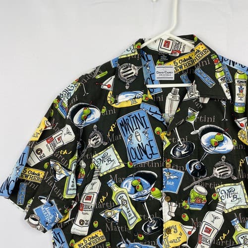 NEW David Carey Mens 2XL Martini All Over Print Shirt Button Black Camp Lounge - Thumbnail 6