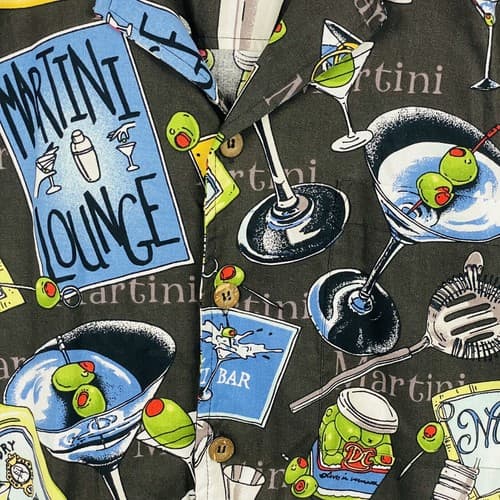 NEW David Carey Mens 2XL Martini All Over Print Shirt Button Black Camp Lounge - Thumbnail 9