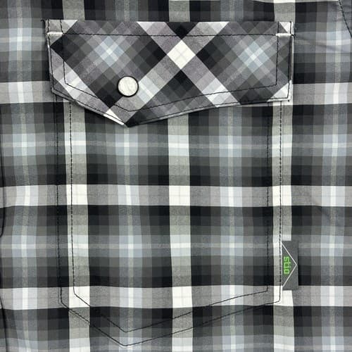 Stio Mens XS Eddy Plaid Pearl Snap Shirt Nylon Black Gray Plaid Long Sleeve EUC - Thumbnail 6