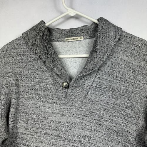 Marine Layer Mens Medium Sweater Pullover Shawl Collar Grey Terry Cloth - Thumbnail 5
