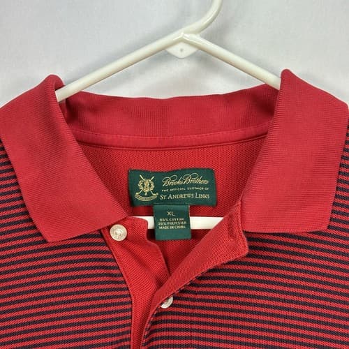 Brooks Brothers St Andrews Golf Polo Mens XL Shirt Red Blue Striped Short Sleeve - Thumbnail 7