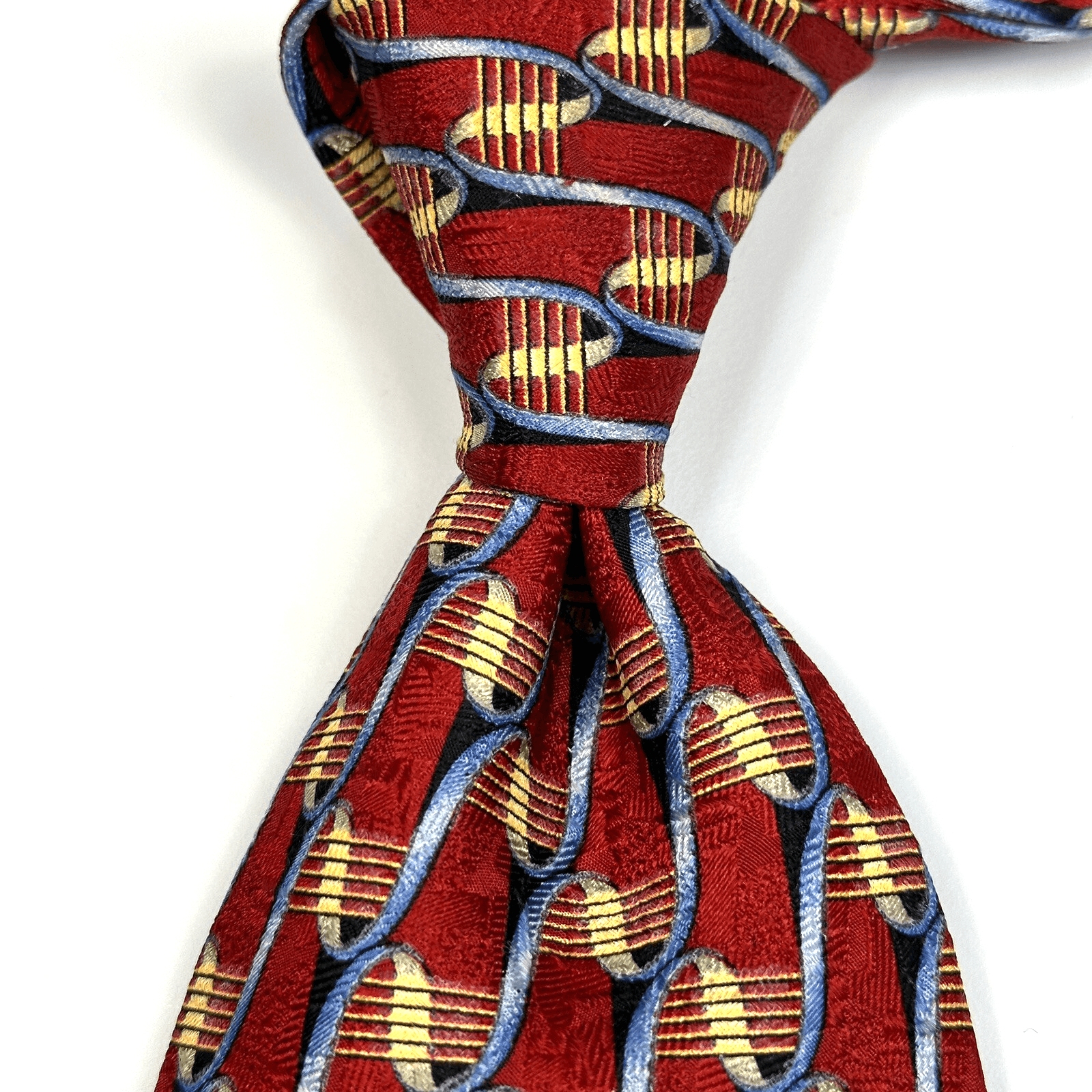 ERMENEGILDO ZEGNA Mens 100% Silk Necktie Red Gold Geometric Tie ITALY 59 x 3.75 - Image 1