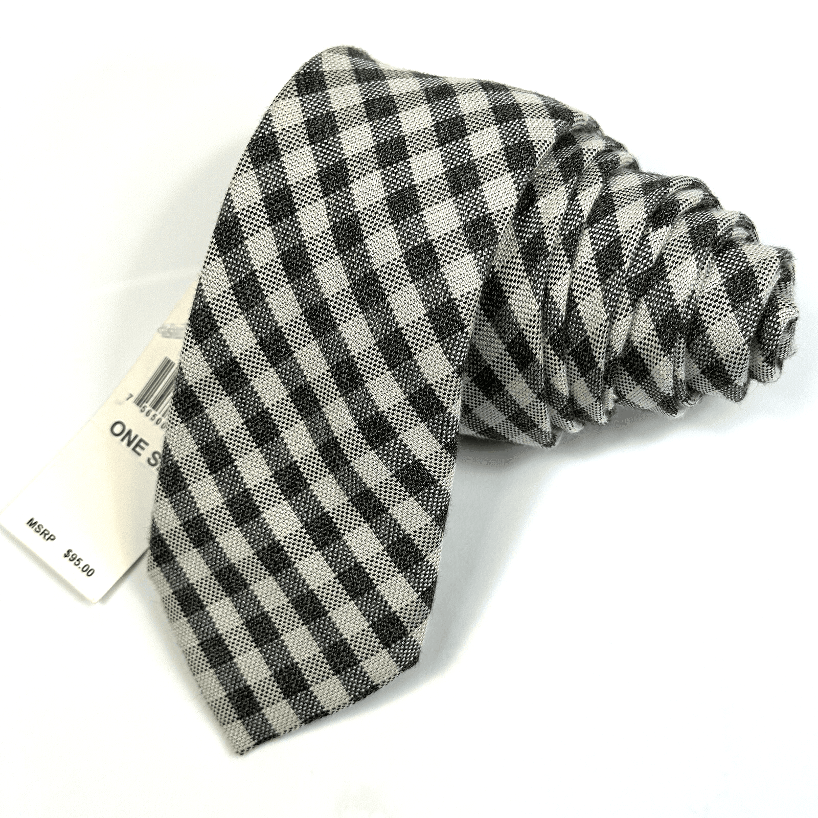 NEW TED BAKER Silk Blend Tie Mens Skinny Gray Gingham Plaid Necktie $95 - Image 1