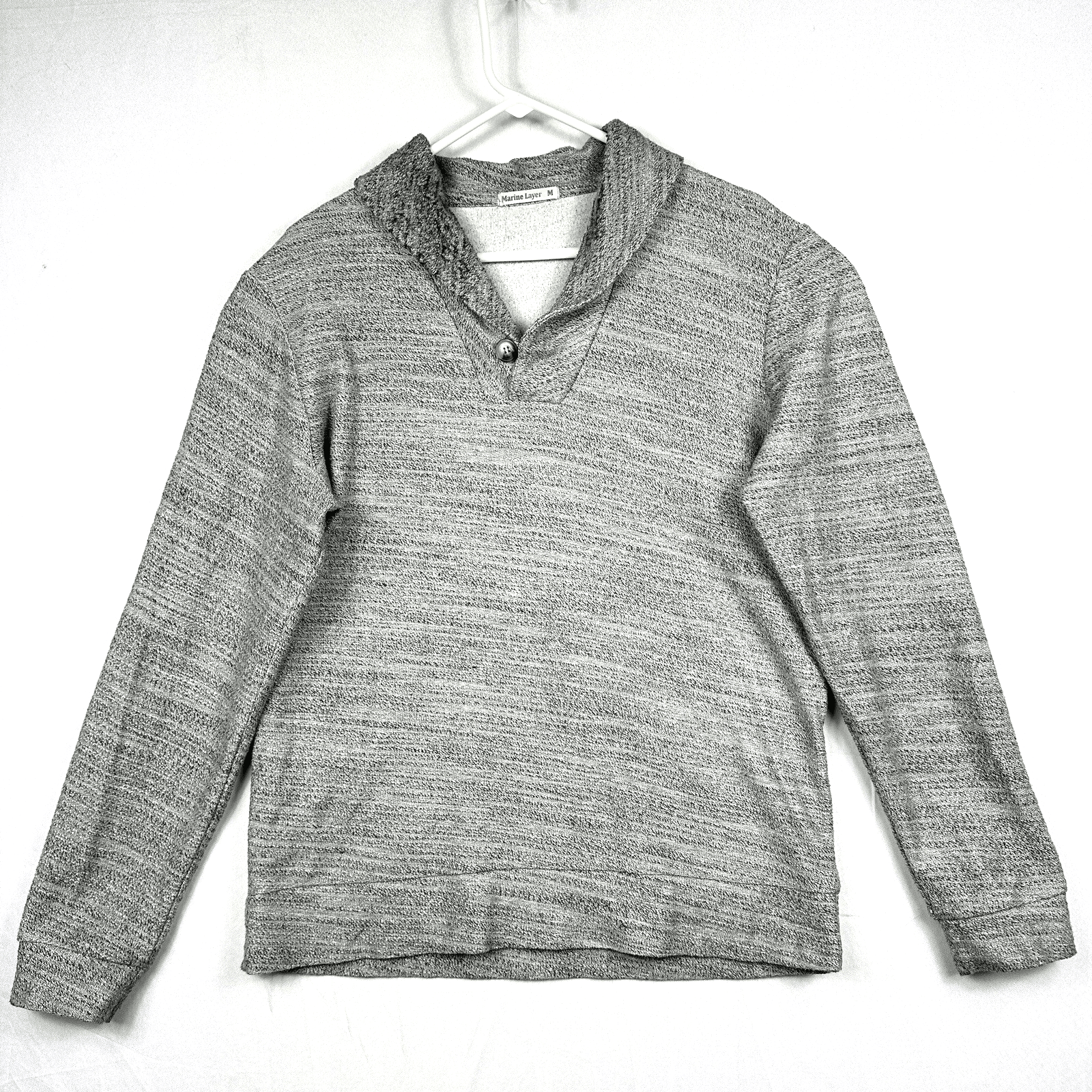 Marine Layer Mens Medium Sweater Pullover Shawl Collar Grey Terry Cloth - Image 1