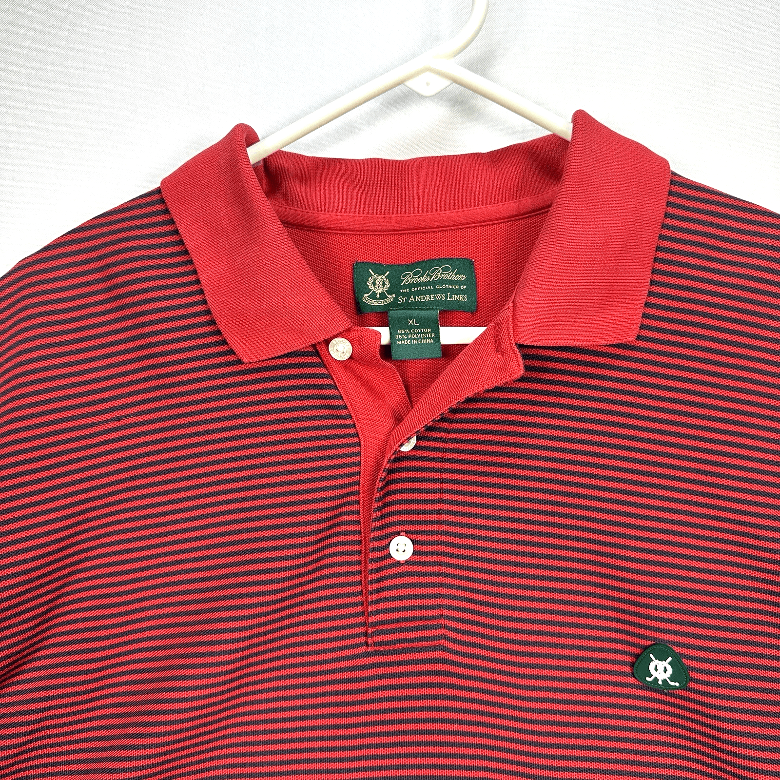 Brooks Brothers St Andrews Golf Polo Mens XL Shirt Red Blue Striped Short Sleeve - Image 1